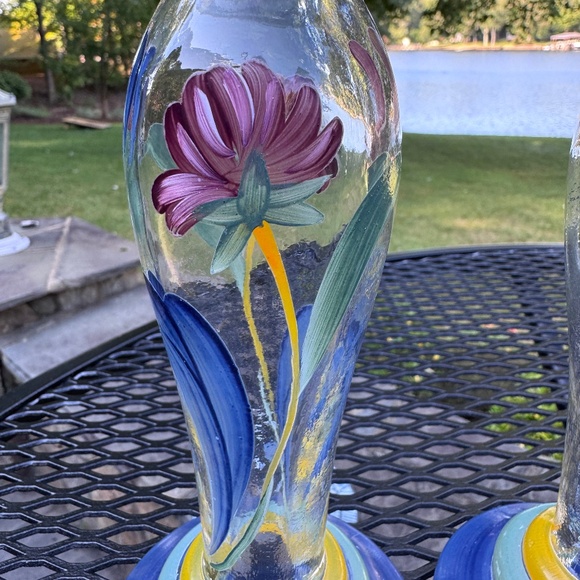 ๐๐ 3/$30 Lenox glass Candlesticks "Poppies on Blue" - Picture 3 of 6